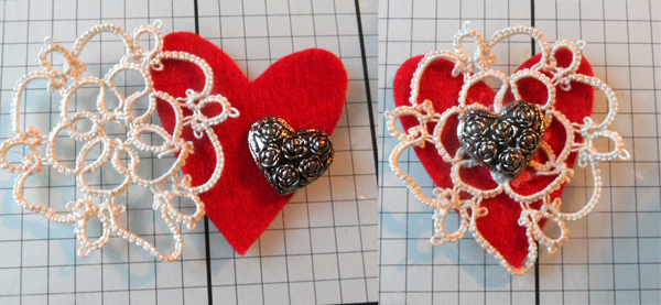 Tatted flower, felt heart and pretty button