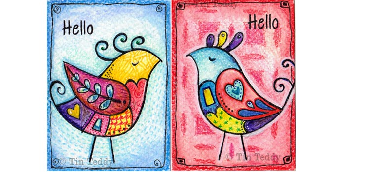 Artist Trading Cards – Two Little Birds using mixed media Artist Trading Cards – Two Little Birds using mixed media