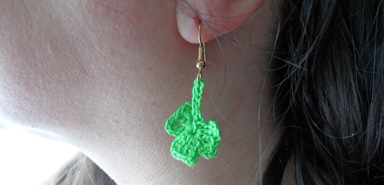 Tin Teddy Sharmrock Earrings being worn